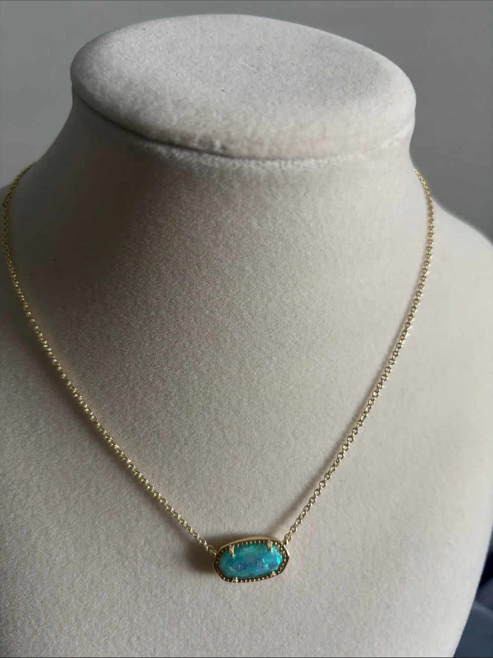 Kendra Scott Gold Necklace with Blue-Green Opal Pendant